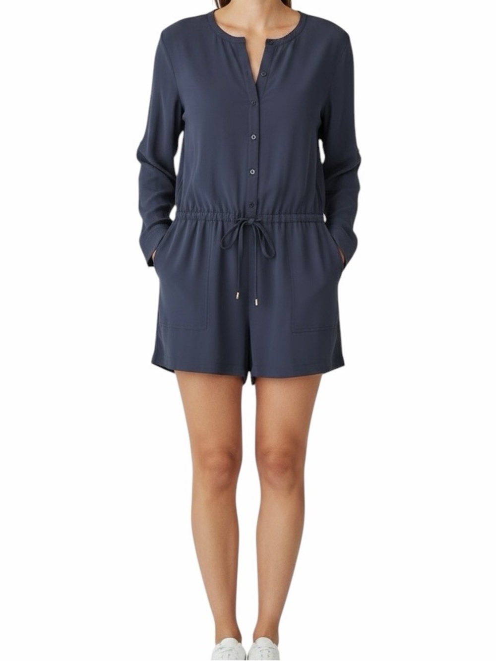 Lauren Ralph Lauren ROMPER Navy Blue Roll Up Sleeve Option Size 12